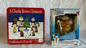 Peanuts Charlie Brown Christmas Puzzle & Frosty The Snowman Bobblehead (Lot of 2)