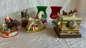 Lenox Petite Floral Christmas Emerald Hurricane & Ruby Hurricane and Piano Playing Santa