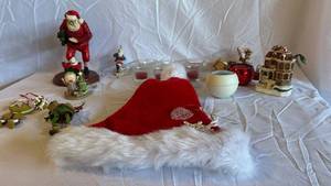 Assorted Christmas Figurines & Ornaments - Santa Figures, Village House & Snowmen