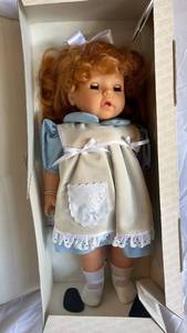 Goetz Doll - Vintage Goetz Baby Doll in Blue Dress with Cream Apron (Boxed)
