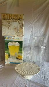 American Atelier Athena Ironstone 12-Inch Pedestal Cake Plate and Summer Beverage Dispenser