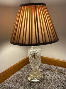 Crystal Cut Glass Table Lamp with Pleated Fabric Shade