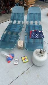 Cranium Zigity Game, Jumbo Playing Cards & US Flag - Propane Tank, 2 Folding Lawn Chairs