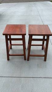 Pair of Solid Wood Stools with Square Seats