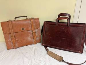 J. Peterman & Vintage Leather Briefcase Attache Bag Lot 2 Brown