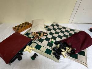 Mixed Chess Set Lot Wood & Plastic Pieces Boards Box Bags See Photos