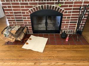 Vintage Wrought Iron Fireplace Tool Set Log Holder Kettle Hearth Lot