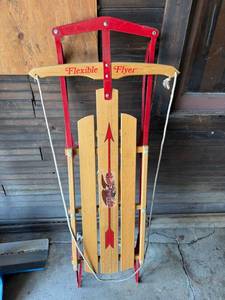 Flexible Flyer Vintage Wood Metal Runner Sled Red Classic Winter Decor