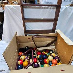 Pool Cue Rack and Full Set of Balls