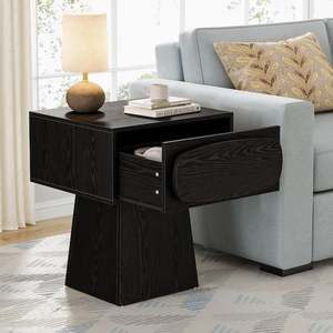 BYBLIGHT Kerlin 21.65 in. H x 17.72 in. D x 25.59 in. W Black Rectangle Wood End Table with Drawer, Side Table for Living Room
