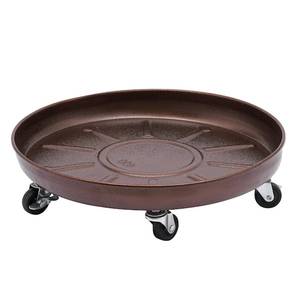 (2) 16 in. W Bronze Iron Round Flower Pot Tray Plant Tray for Indoor Outdoor Flower Pot with Universal Wheels