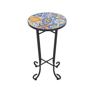 CHRISTOPHER KNIGHT HOME Elevate Outdoor Patio Round Side Table, Ceramic Tile, Iron, Black  Colorful
