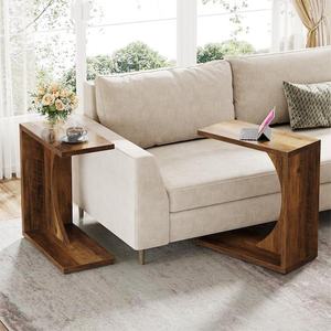 BYBLIGHT Kerlin 23.62 in. Rustic Brown C-Shaped Wood End Table (Set of 2), Sofa Side Table Couch Table for Small Space