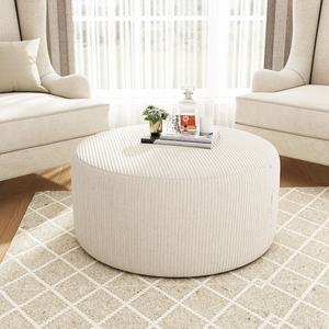 CHRISTOPHER KNIGHT HOME Beige Soft Corduroy Fabric Modern Round Accent 30 in. Ottoman