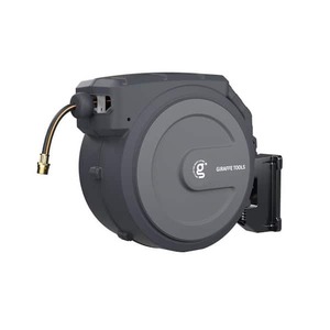 Giraffe Tools Garden Retractable Hose Reel-58 in.-90 ft., Metal Bracket, Wall Mounted, Dark Grey