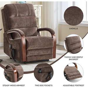 Clihome Brown Chenille Power Lift Recliner Chair with Dual Motor, Heat Massage, Solid Wood Arms, 350 lbs Capacity