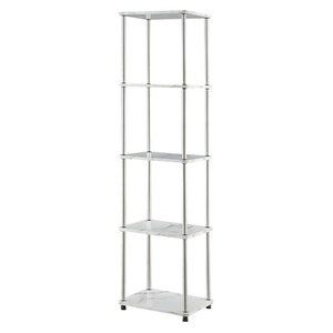 Convenience Concepts Designs2Go 63.25 in. White Faux MarbleChrome Particle Board 5-Shelf Tower Bookcase