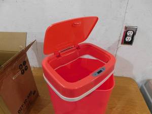 NINESTARS 3 Gal. Motion Sensor Red Rectangular Shape Plastic Trash Can