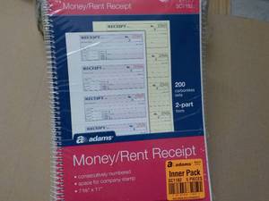 5 pack MoneyRent Receipt Sets...