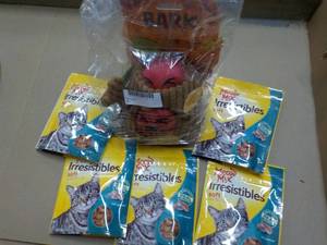 Bark Pet Toy and Meow Mix Treats...