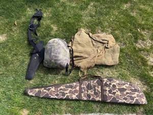 Camouflage Rifle Case, Sling, Camouflage Pack & Burlap Sack