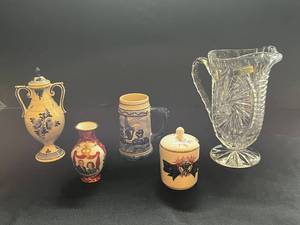 MacLeod Monaco Delftware & West German Lead Crystal Handcut Pitcher - Assorted Glassware