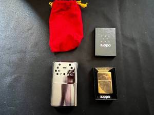Lighters (Lot of 2) Inc Zippo - Made in USA - Gold-Tone Finish & Chrome Perforated Bottom