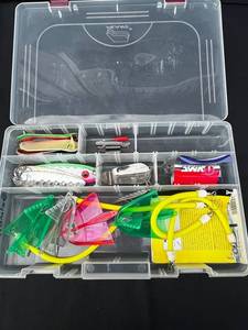 Assorted Fishing Lures in Storage Box, Davis Instruments & VMC