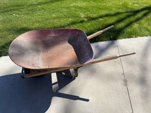 Wood-Handled Wheelbarrow with Steel Tub - Single-Wheel Yard Tool