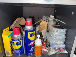 Assorted Hardware Lot - Bolts, Nuts, Screws, Washers & WD-40 Sprays - content quantities unverified