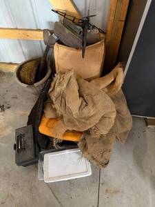 Assorted Workshop Tools & Garden Supplies - Burlap & Mulch - content quantities unverified