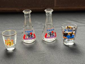 TURM Miniature Glass Bottles & Alaska-Design Shot Glasses (Lot of 4)