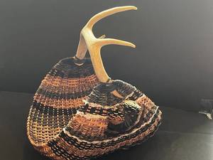 Antler-Handled Handwoven Wicker Basket - Rustic Lodge Decor