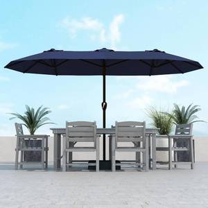 13 Solar LED Rectangle Large Outdoor Patio Umbrella (Navy)