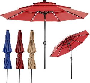 Newbulig 10 3-Tiers Solar LED Lights Patio Umbrella (Red)