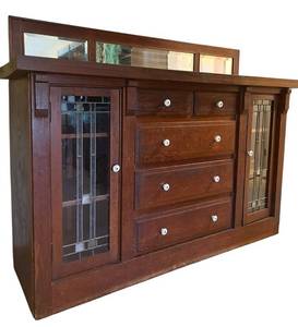 LL - Antique Arts and Crafts Mission Oak Sideboard with Mirror