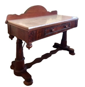 DR -Antique 19th Century Victorian Mahogany Marble Top Console Table   Writing Table