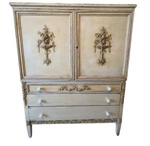 LLB - Antique Neoclassical Style Armoire with Carved Floral Details