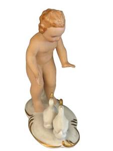 MB - Vintage Gerold Porzellan Bavaria Child with Ducks Figurine