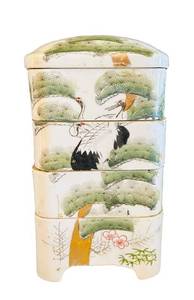 MBB - Vintage Seto Ware Jubako 4-Tier Box - Pine Design