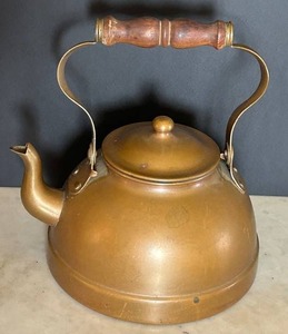 K - Vintage Tagus Made in Portugal Copper Kettle with Wooden Handle -