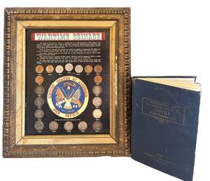 MB - Wartime Coinage Framed Display with 1942-1945 US Coins & 1967 Blue Book Handbook