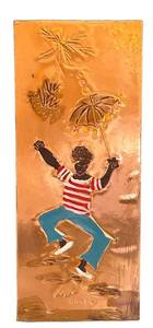 MB - Vintage Brazil Copper Wall Plaque - Child with Umbrella