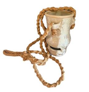 MB - 8 in Tall Ceramic Vase with Rope Handles - Rustic Decor Piece