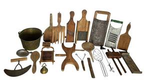 K - Vintage Kitchen Utensil Collection with 14 Inch Cutting Board Included