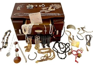 MB - Nine West Jewelry Box with Assorted Necklaces and Beads