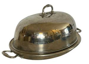 K - Vintage Silver Plated Serving Dish with Dome Lid - 16 in Diameter