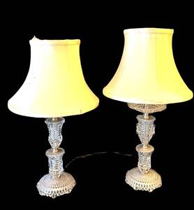 LL - Crystal Glass Accent Table Lamps (Lot of 2) - 17-Inch Tall with Beaded Stems