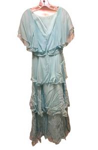 LL - Vintage Flutter-Sleeve Maxi Dress with Layered Ruffle Overlay - Unlabeled Size, Waist 13 Inches