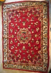 LLS - Vintage Red Oriental Rug 70 x 50 Inches with Central Medallion & Floral Border